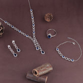 925 Sterling Silver Blue Sapphire Teardrop Jewelry Set for Women